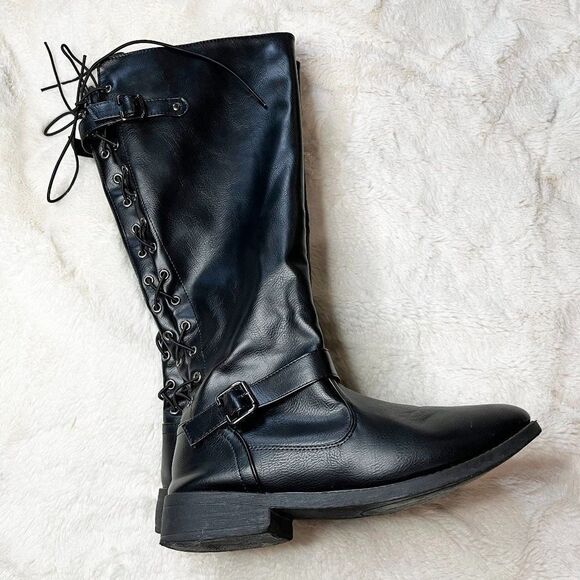 Wanted Lady Luck Back Lace-up Knee High Riding Boot - Picture 2 of 14